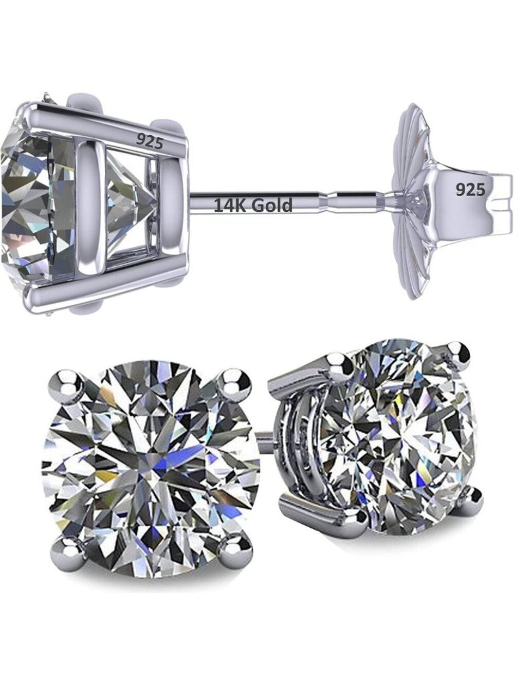 14K Gold Post Stud Earrings with Swarovski Zirconia - Hypoallergenic for